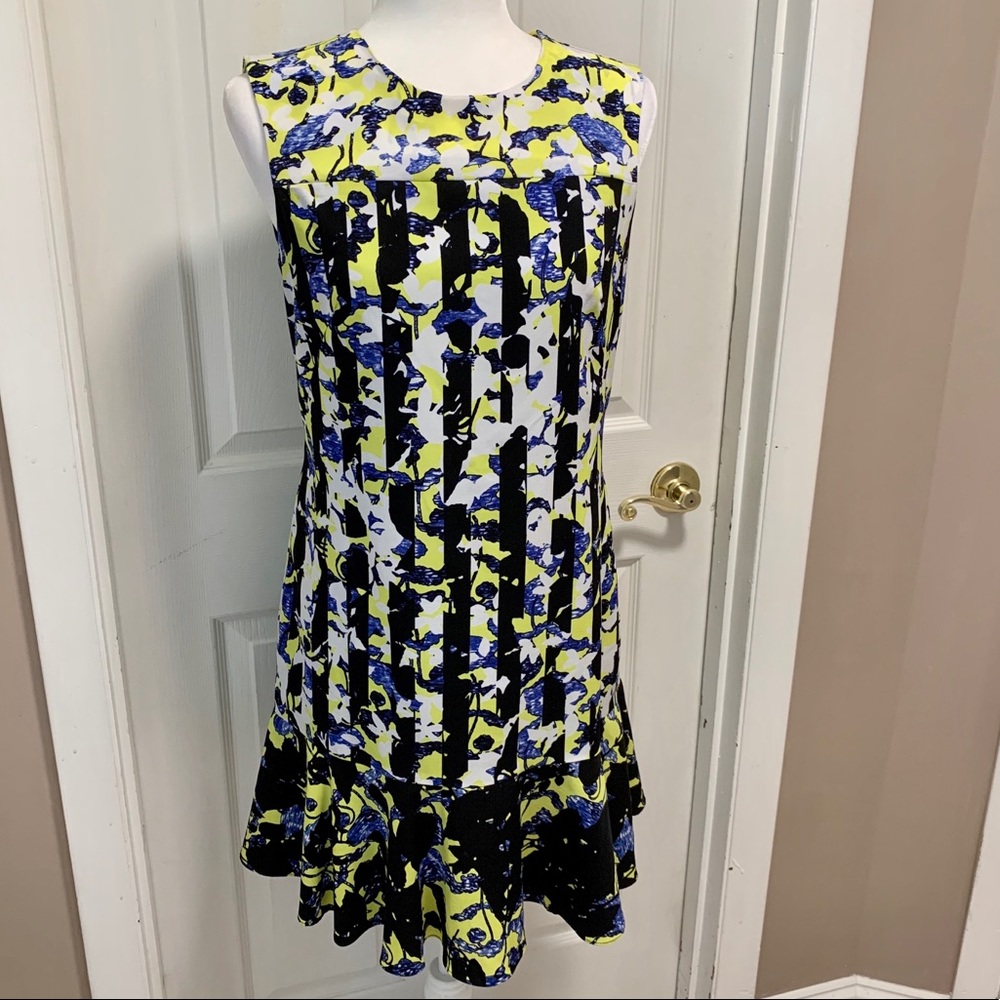 Peter Pilotto Striped Floral Sheath Dress W/Ruffle